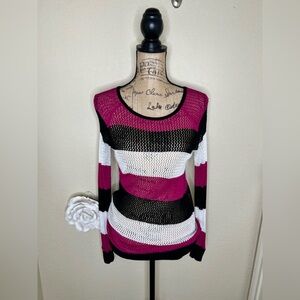NTM Boston Proper Mesh Knit Sweater Pink Black Beach Cover Up Lightweight S